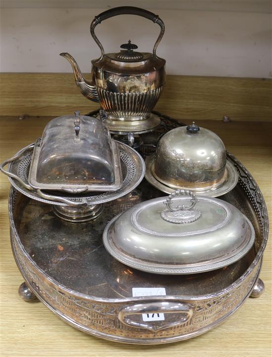 A plated gallery tray and other plated wares